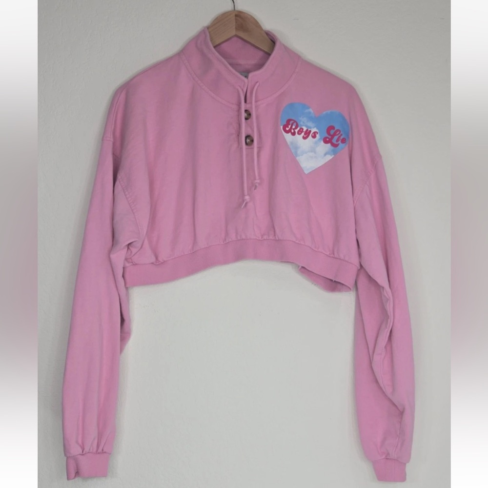 BOYS LIE Head in the Clouds Cropped Henley Crew Pink Size S/M Womens